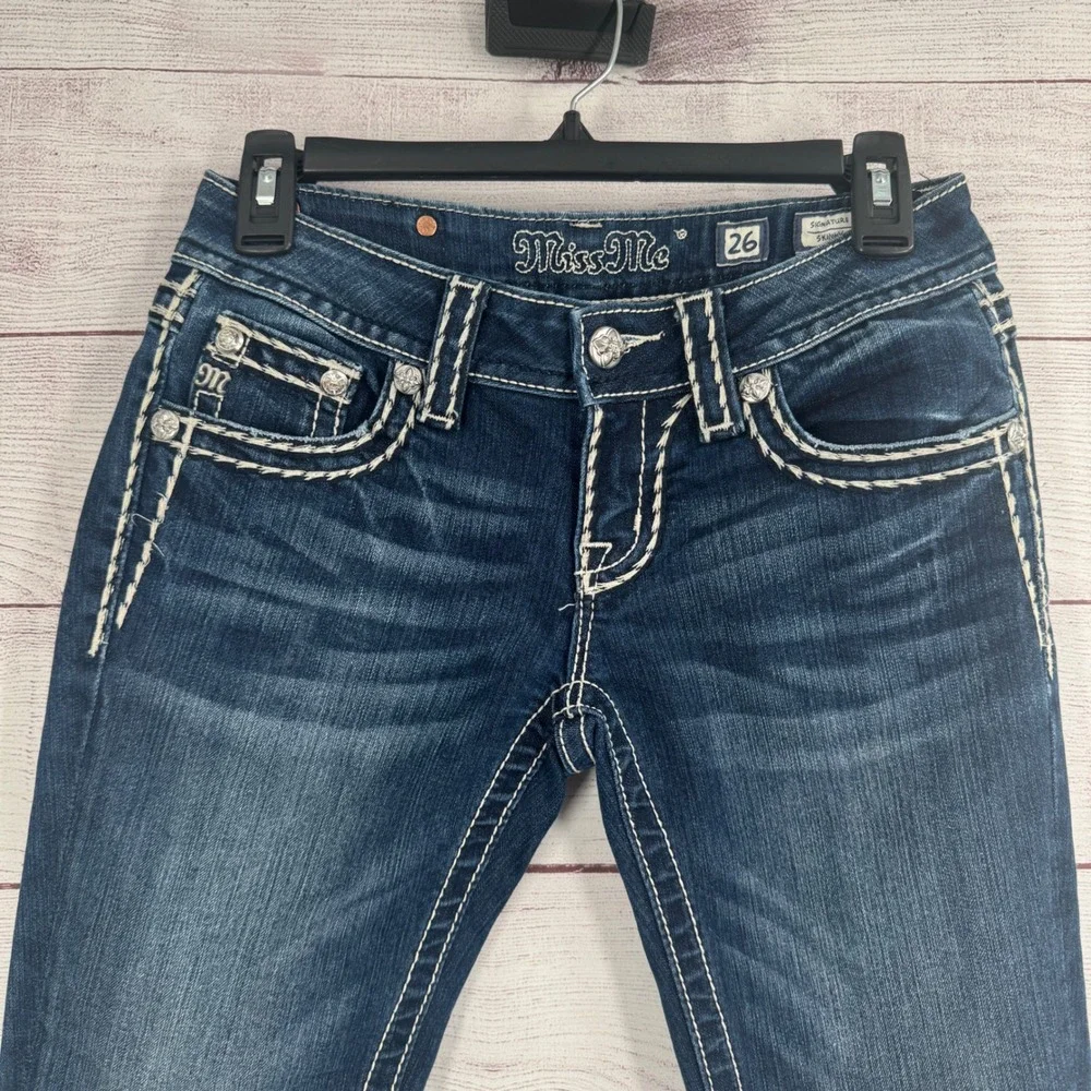 Miss Me Signature Skinny Jeans Size 26 Embellished Pockets Dark‎ Wash Denim